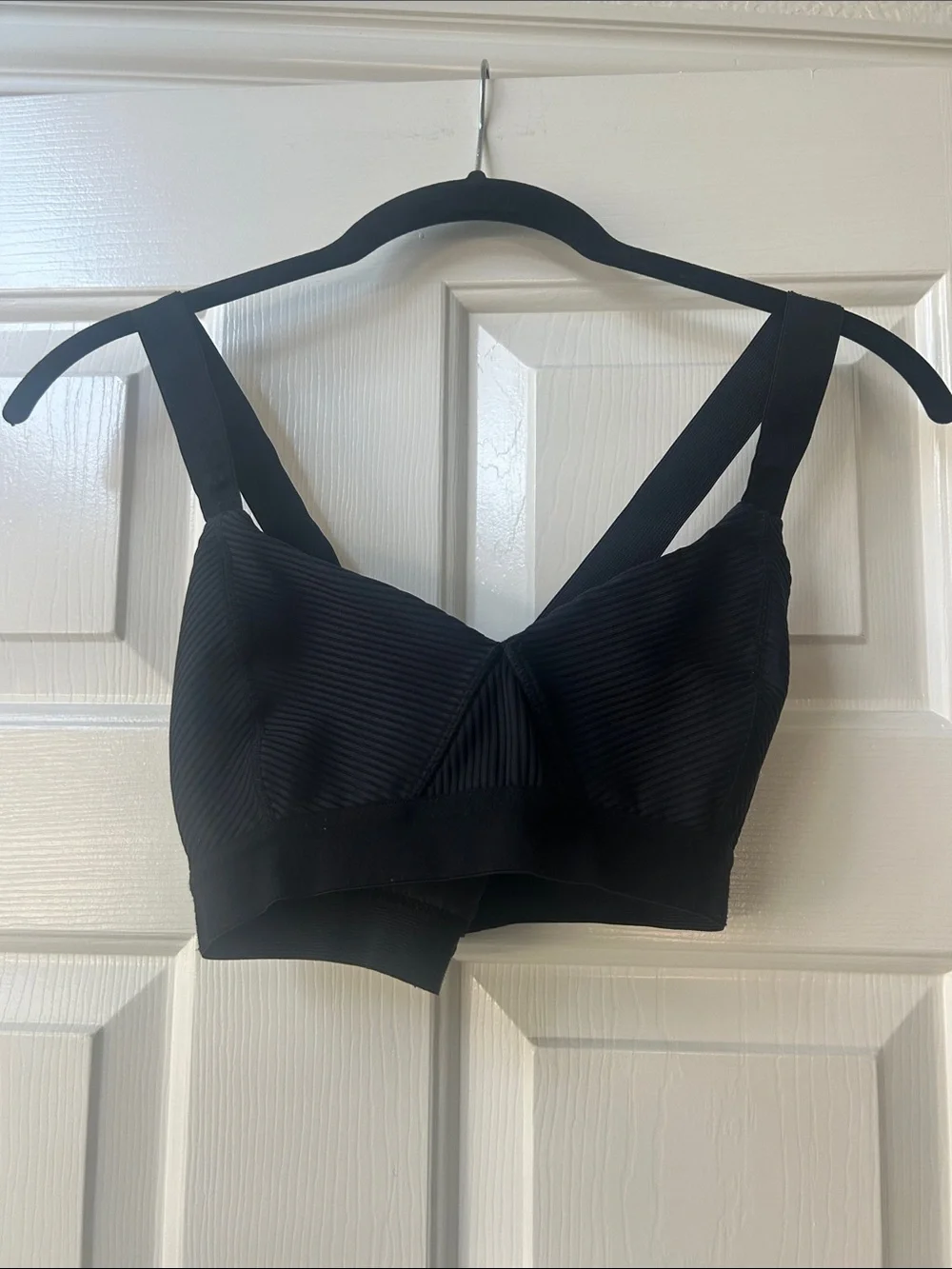 Ribbed Black Support Bralette with Wide Straps
